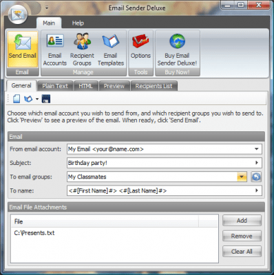 Screenshot of the application Email Sender Deluxe - #1