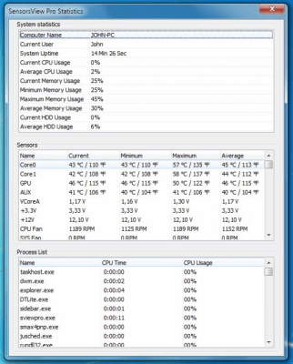 Screenshot of the application SensorsView Pro - #3