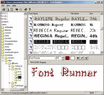 Screenshot of the application Font Runner - #1