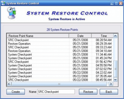 Screenshot of the application System Restore Control - #2