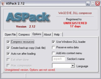 Screenshot of the application ASPack - #1