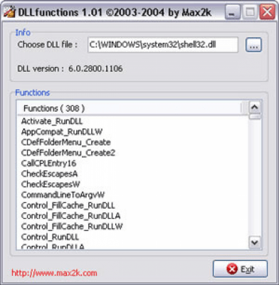 Screenshot of the application DLLfunctions - #1