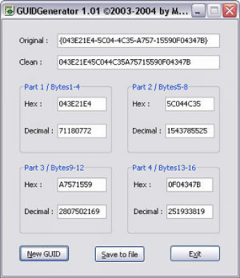 Screenshot of the application GUIDGenerator - #1