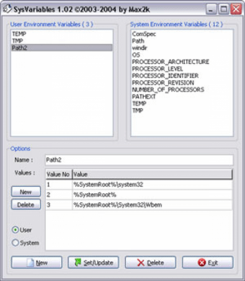 Screenshot of the application SysVariables - #1