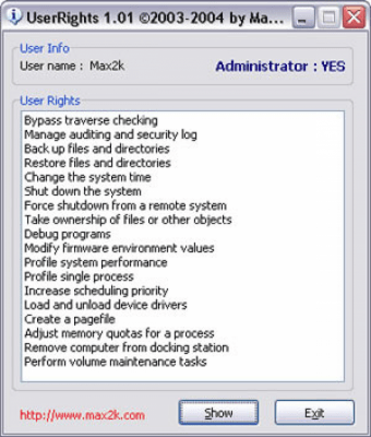 Screenshot of the application UserRights - #1