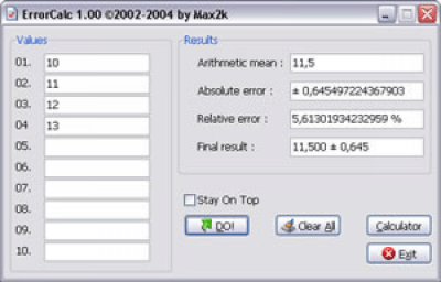 Screenshot of the application ErrorCalc - #1