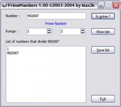 Screenshot of the application PrimeNumbers - #1
