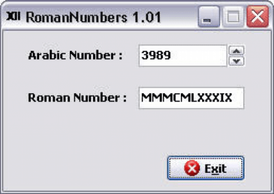 Screenshot of the application RomanNumbers - #1