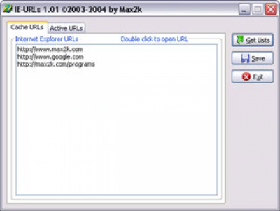 Screenshot of the application IE-URLs - #1