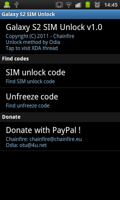 Screenshot of the application [root] Galaxy S2 SIM Unlock - #1