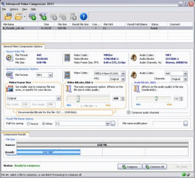 Screenshot of the application Advanced Video Compressor - #1