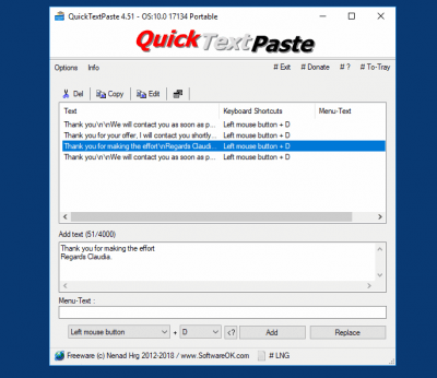 Screenshot of the application QuickTextPaste - #1