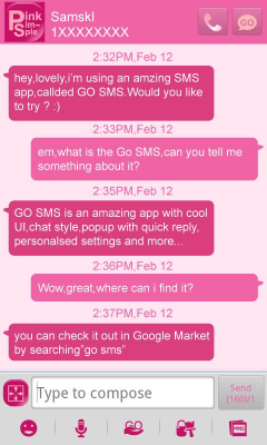 Screenshot of the application GO SMS Pro Pink simple Theme - #4