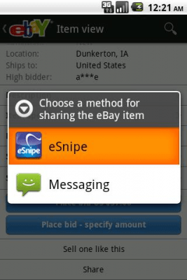Screenshot of the application Share to eSnipe - #2