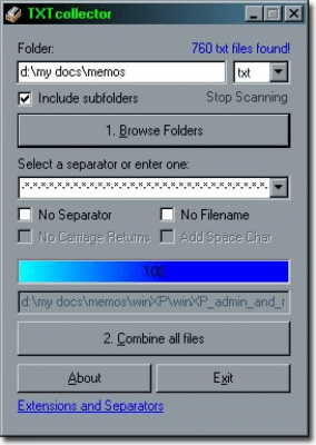 Screenshot of the application TXTcollector - #1