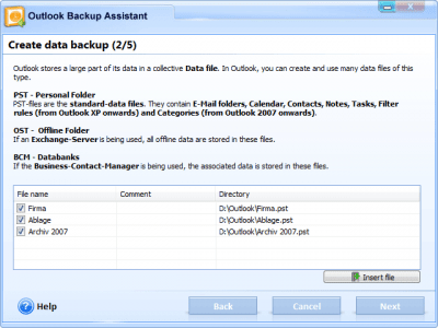 Screenshot of the application Outlook Backup Assistant - #1