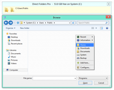 Screenshot of the application Direct Folders - #1