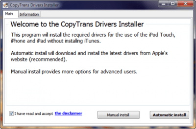 Screenshot of the application CopyTrans Drivers Installer - #1