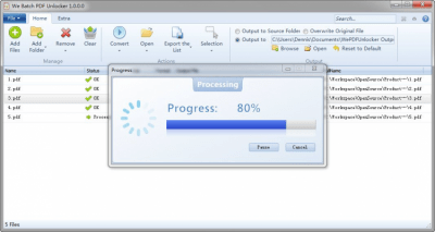Screenshot of the application We Batch PDF Unlocker - #3