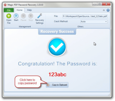 Screenshot of the application Magic PDF Password Recovery - #1