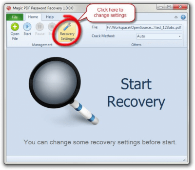 Screenshot of the application Magic PDF Password Recovery - #3