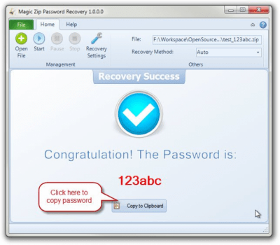 Screenshot of the application Magic Zip Password Recovery - #1