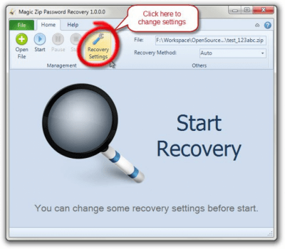 Screenshot of the application Magic Zip Password Recovery - #2