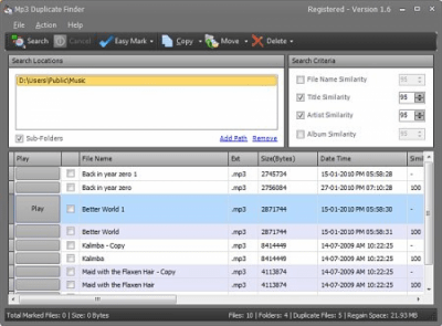 Screenshot of the application Mp3 Duplicate Finder - #1