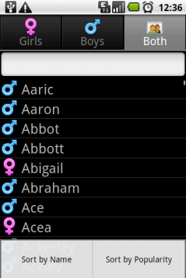 Screenshot of the application Names Dictionary, baby names - #1