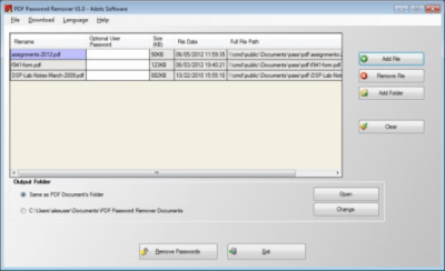 Screenshot of the application Free PDF Password Remover - #1