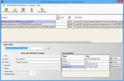 Screenshot of the application Free PDF Metadata Editor - #1