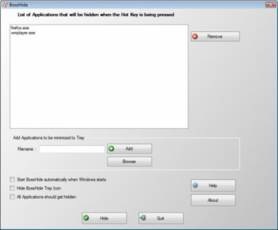 Screenshot of the application BossHide - #1