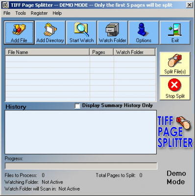 Screenshot of the application TIFF Splitter Deluxe - #1