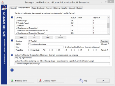 Screenshot of the application Live File Backup - #7