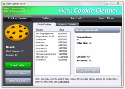 Screenshot of the application Flash Cookie Cleaner - #1