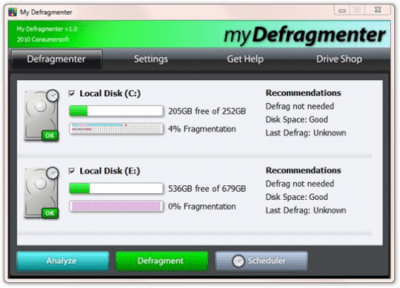 Screenshot of the application My Defragmenter - #1