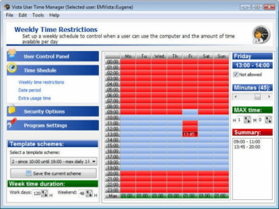 Screenshot of the application Vista User Time Manager - #1