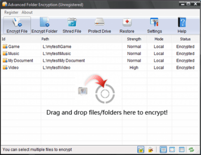 Screenshot of the application Advanced Folder Encryption - #1