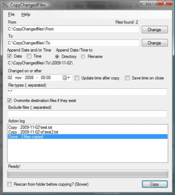 Screenshot of the application Copy Changed Files - #1