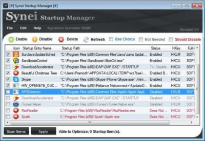 Screenshot of the application Synei Startup Manager - #1