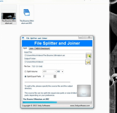 Screenshot of the application 3nity File Splitter and Joiner - #2