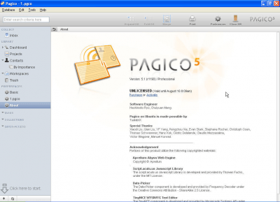 Screenshot of the application Pagico - #1