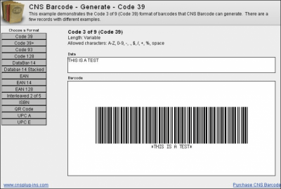 Screenshot of the application CNS Barcode - #1