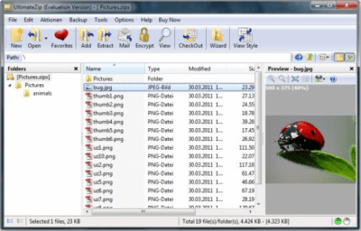 Screenshot of the application UltimateZip - #1