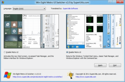 Screenshot of the application Win Eight Metro UI Switcher - #1