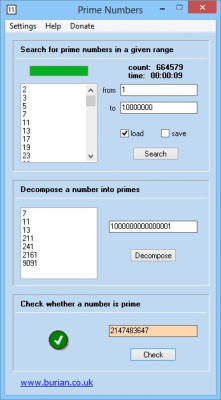 Screenshot of the application Prime Numbers - #1