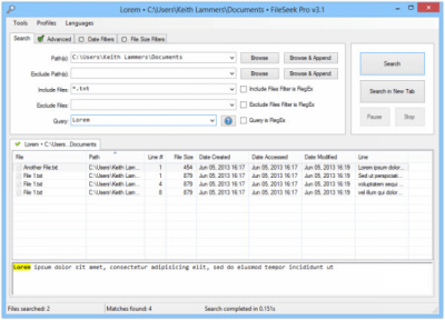 Screenshot of the application FileSeek Portable - #2