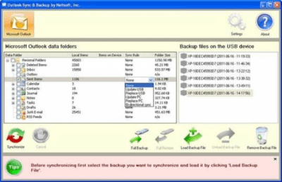 Screenshot of the application Outlook Sync &amp; Backup - #1