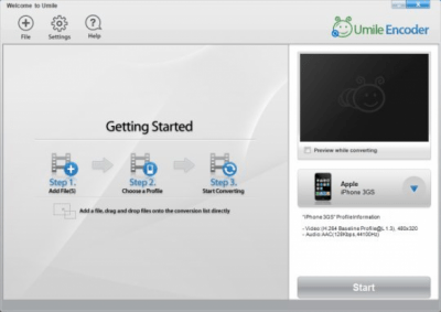 Screenshot of the application Umile Encoder - #1