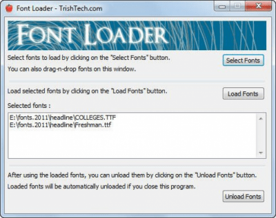 Screenshot of the application Font Loader - #1